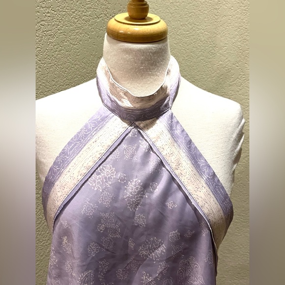 Free People 1 Thing Halter Tank Paisley Lilac Purple Floral Print Tie Bodysuit S - Picture 6 of 12